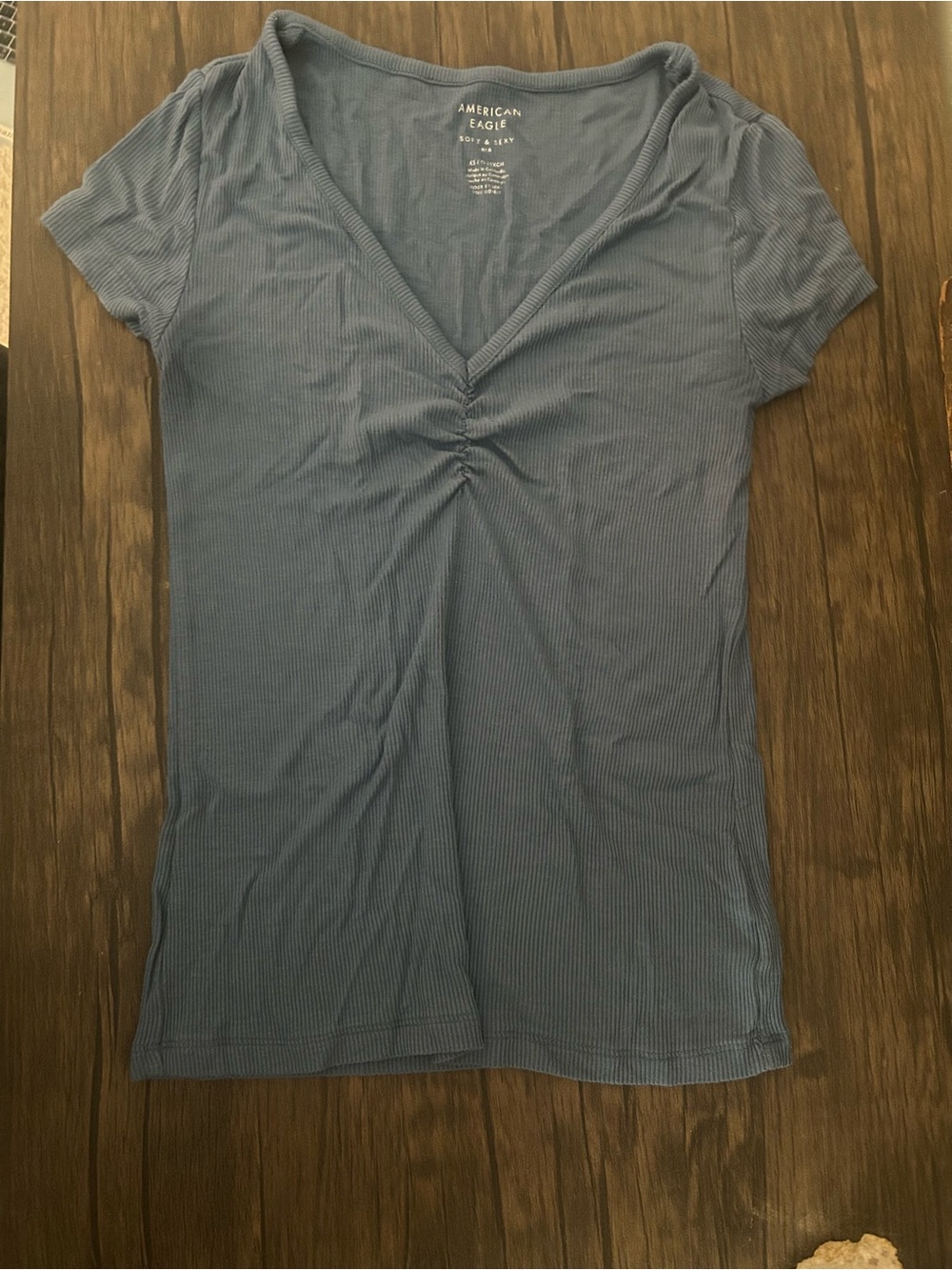 American Eagle ‘Soft and Sexy’ Blue Ribbed V-Neck Short Sleeve Top